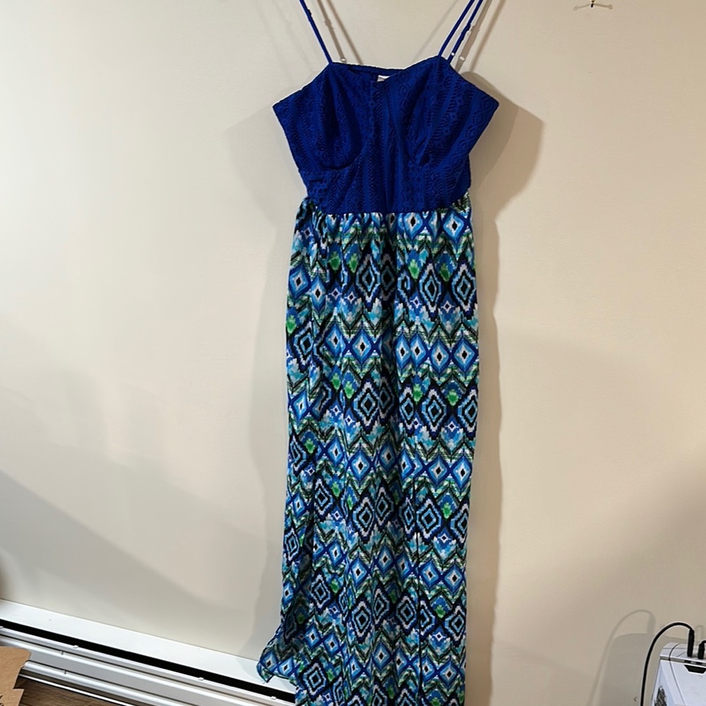 Blue and Green Geometric Maxi Dress